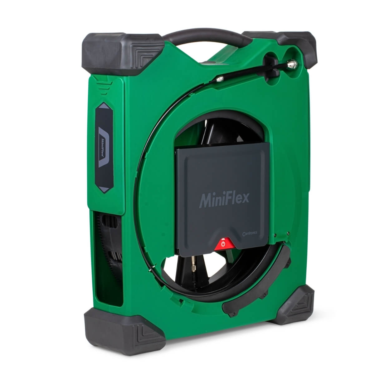 MiniFlex drain inspection camera left side view with a display, push cable with a camera head