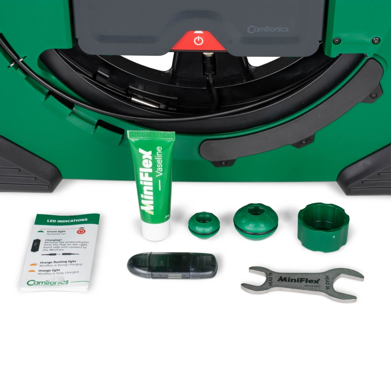 MiniFlex plumber's drain inspection camera accessories included in the set